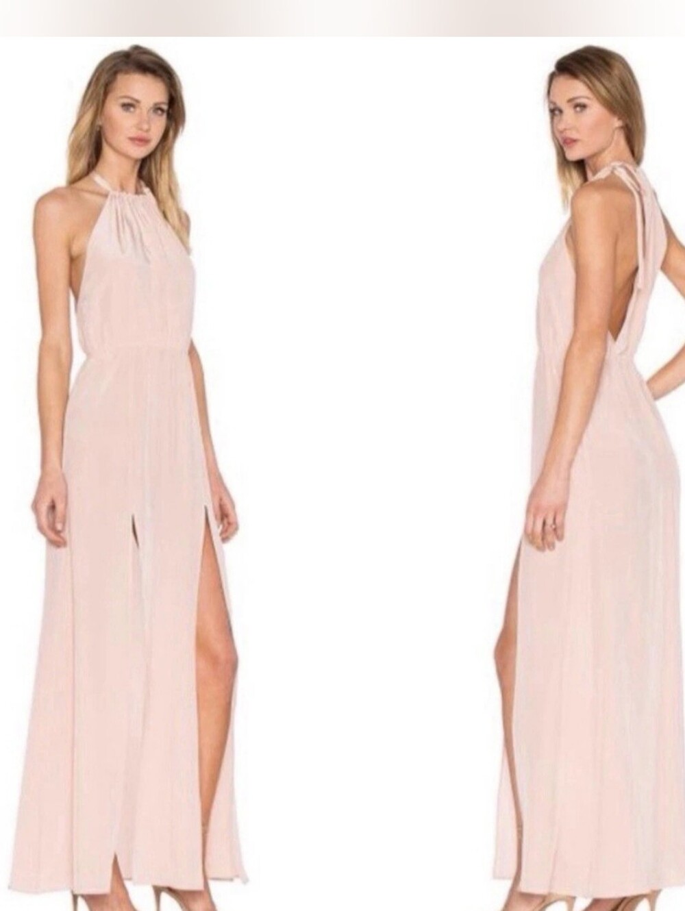 Stone Cold Fox Silk Pearl Halter Wedding Guest Gown Amanda Uprichard NWOT S